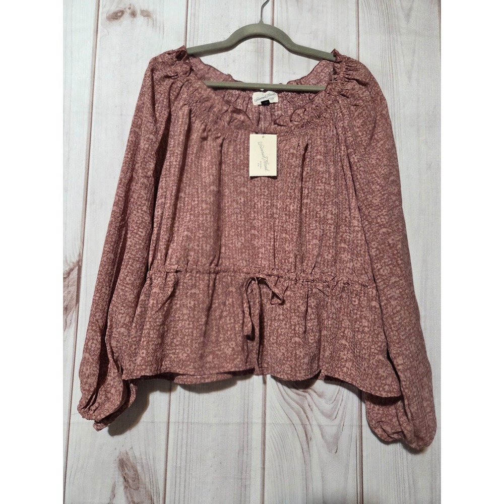Universal Thread XXL Mauve Floral Peplum Blouse NWT Long Sleeve Ruffle Neck Top
